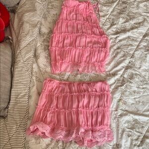 SHEIN Pink Ruffled Halter Top and Skirt Set